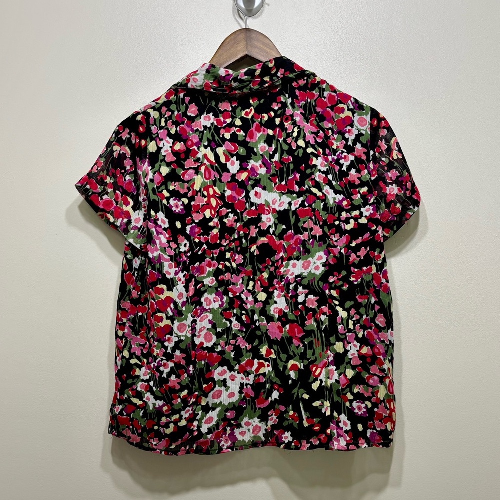 TanJay Petites Floral Ruffle Open Front Short Sleeve Cardigan Blouse Top 6P - Picture 5 of 8